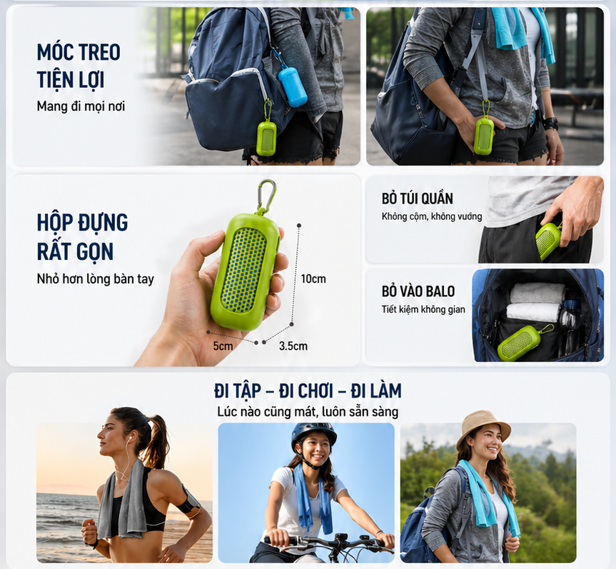 Hộp khăn nhỏ gọn có móc treo, tiện mang theo khi đi tập, đi chơi và đi làm