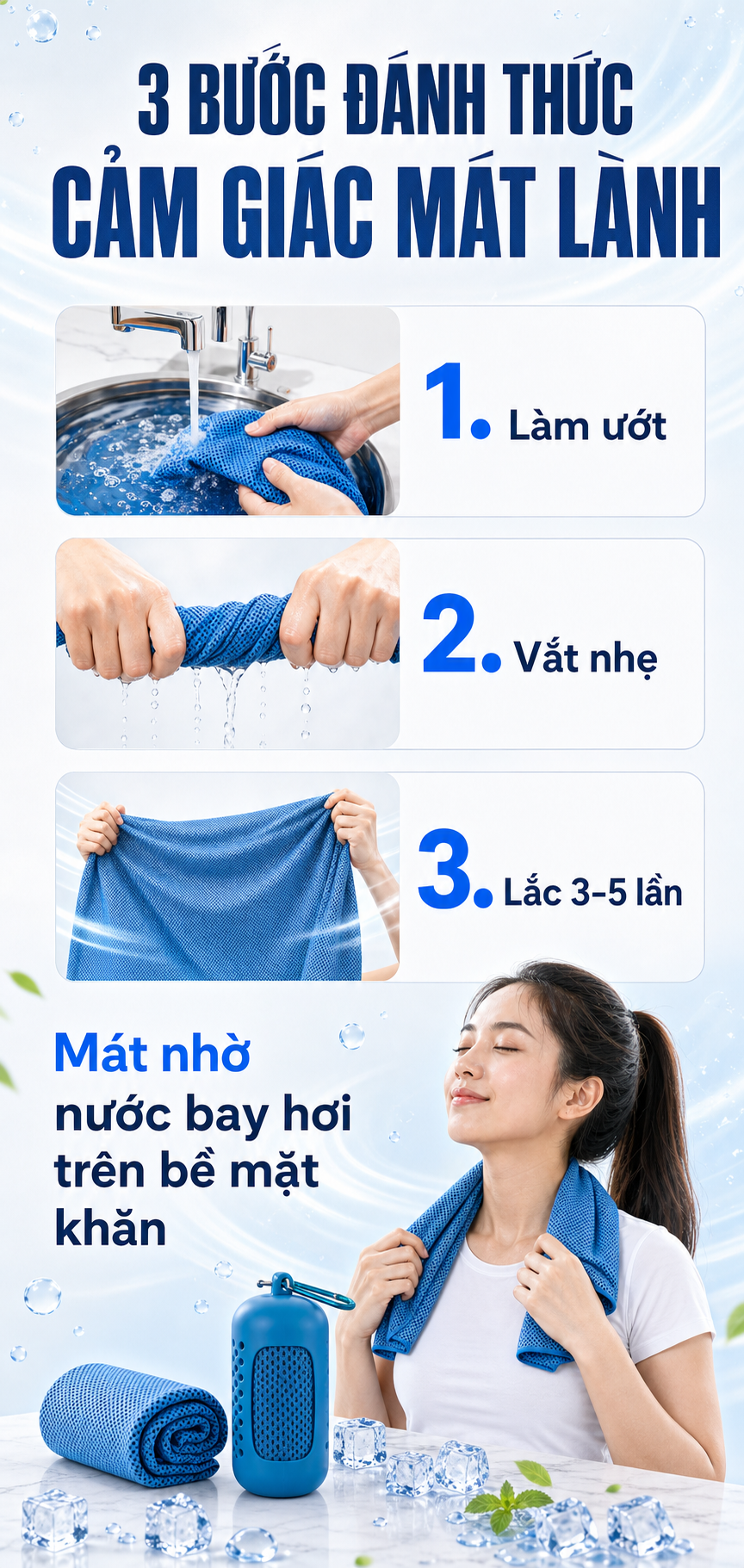 Ba bước làm ướt, vắt nhẹ và lắc khăn BODY RESET